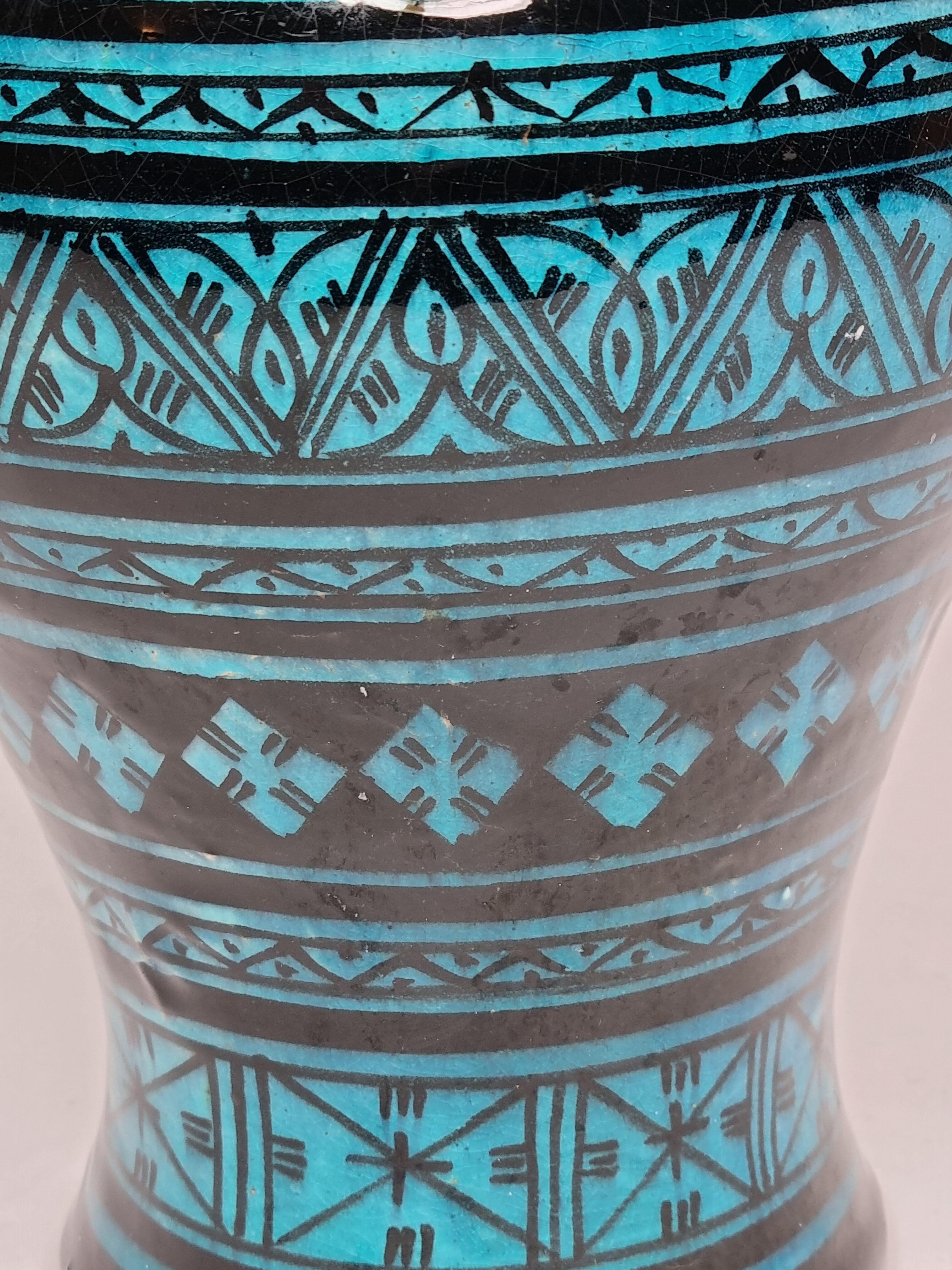 Moroccan turquoise and black ceramic vase, 40 cm