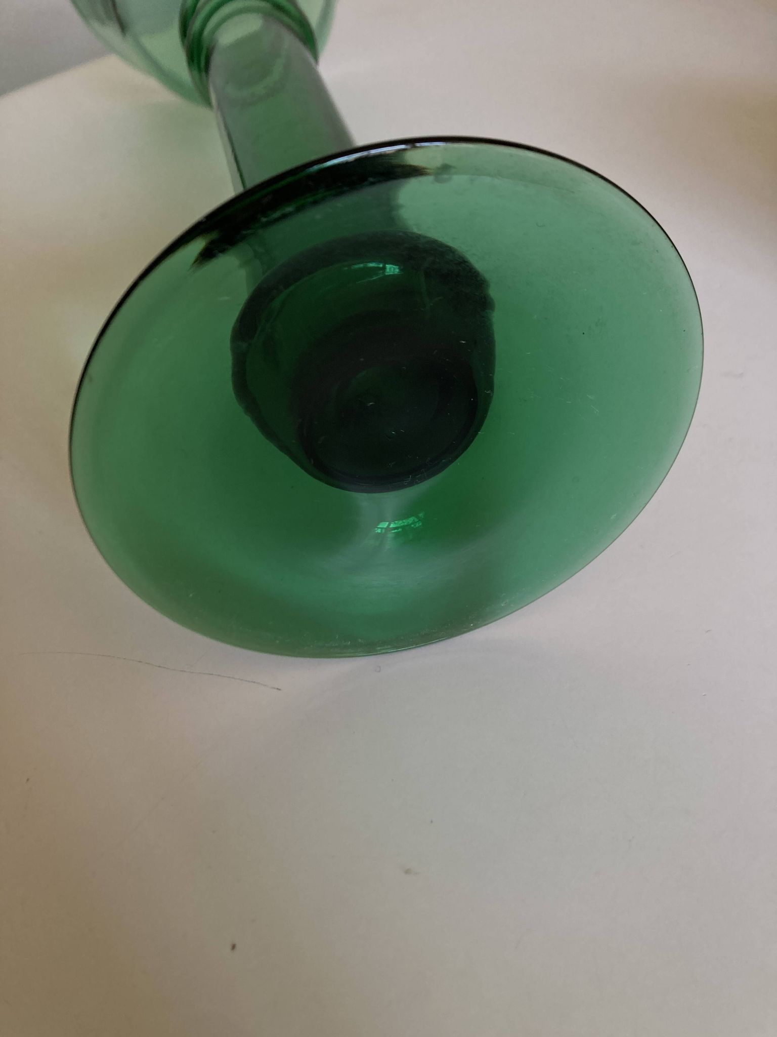 XXL tulip candle holder in blown green glass from the 1960s