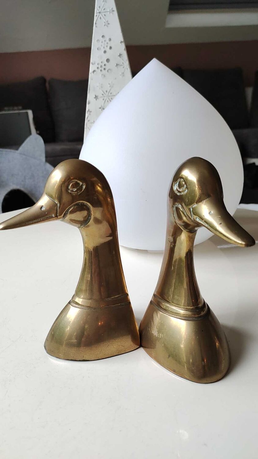 Zoomorphic bookends duck head, in solid brass, vintage 60s/70s