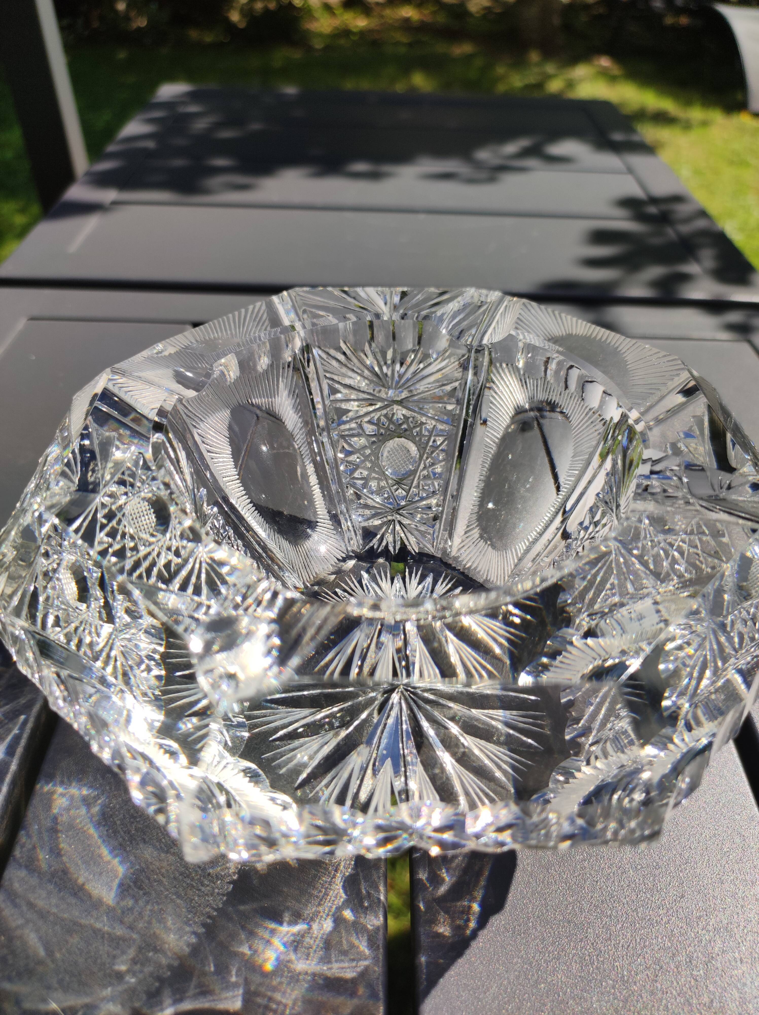 Empty pocket/Ashtray octagonal shape Diamond in finely cut Bohemian crystal, vintage