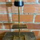 Brass Floor Ashtray + Wooden Shelf + Vintage Black Metal Ashtray