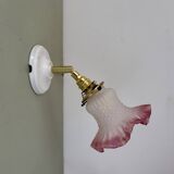 Vintage tulip wall lamp in white and pink frosted glass