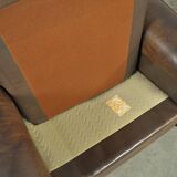 Buffalo leather vintage brutalist armchair by hugo de ruiter, leolux, 1970s