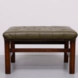 Capped Green Leather Chesterfield Foot stool 1960s England