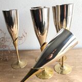 6 flûtes à champagne en laiton doré