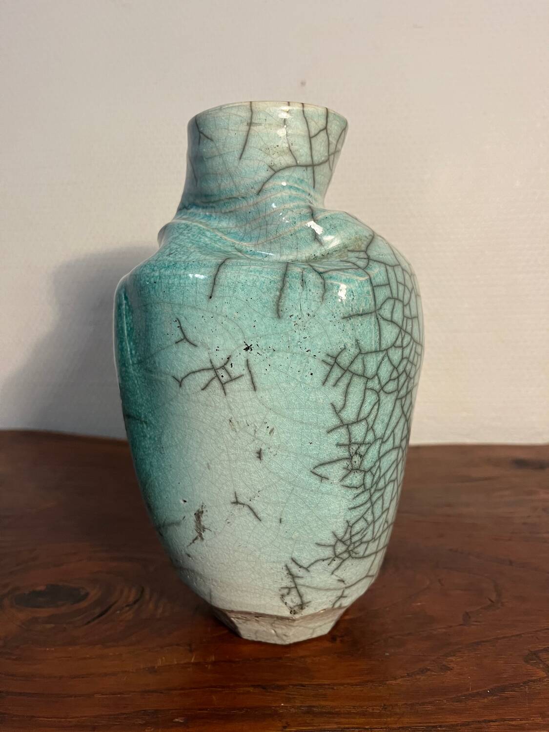 Freeform cracked celadon porcelain vase