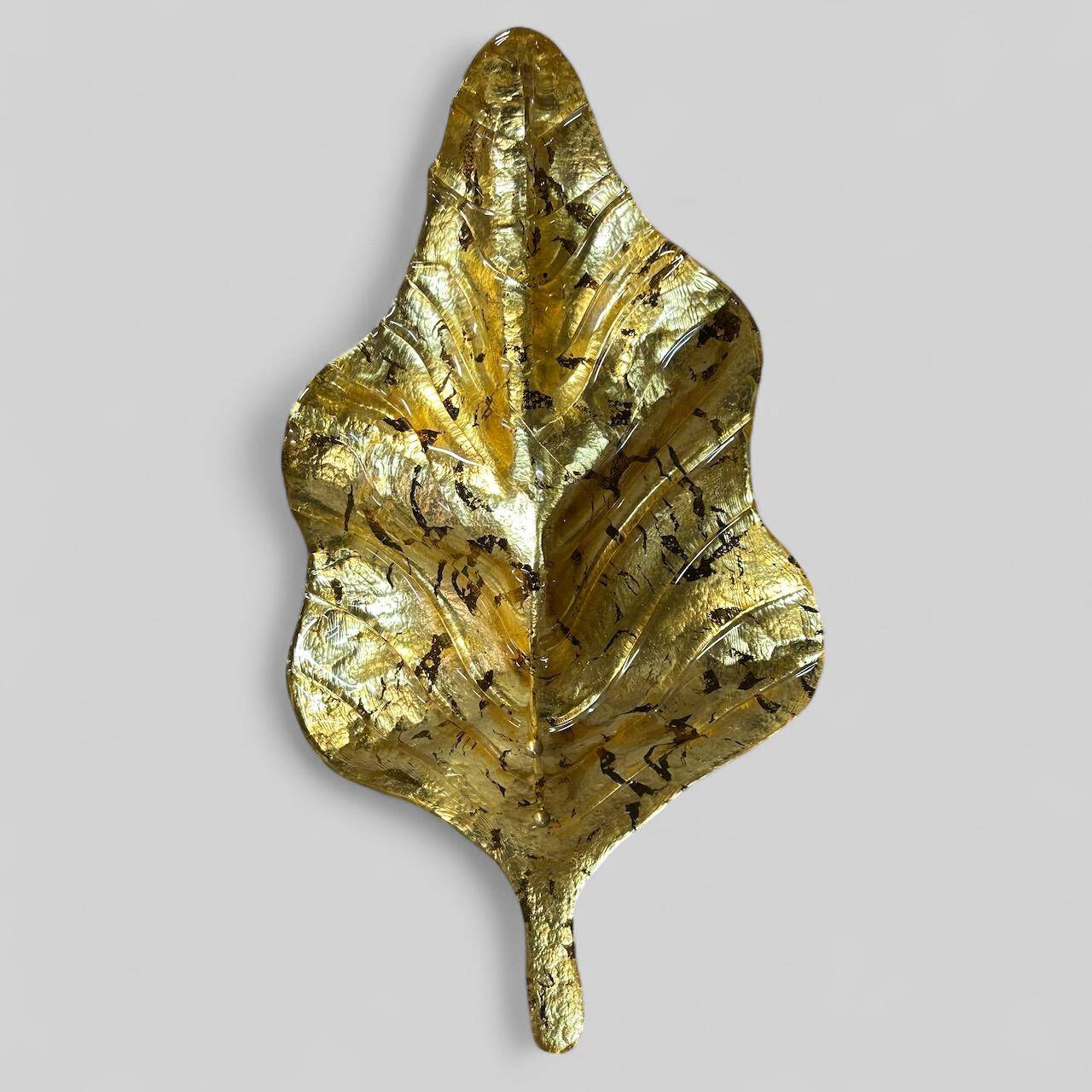 Large Pair of Murano Gilded Glass Leaf Wall Lights - Italy Circa 1980 H 67 cm