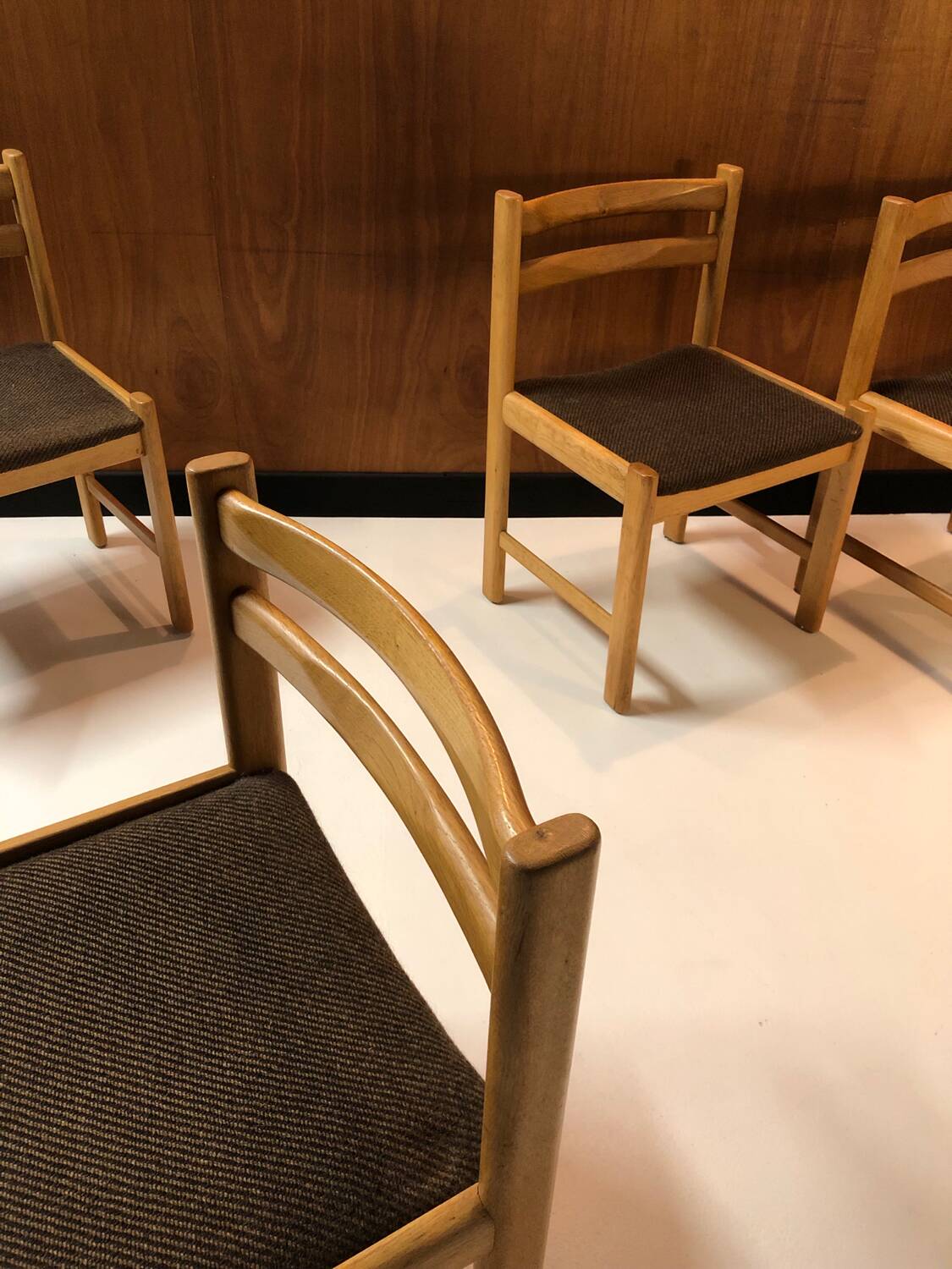 4 vintage solid wood chairs circa 1970