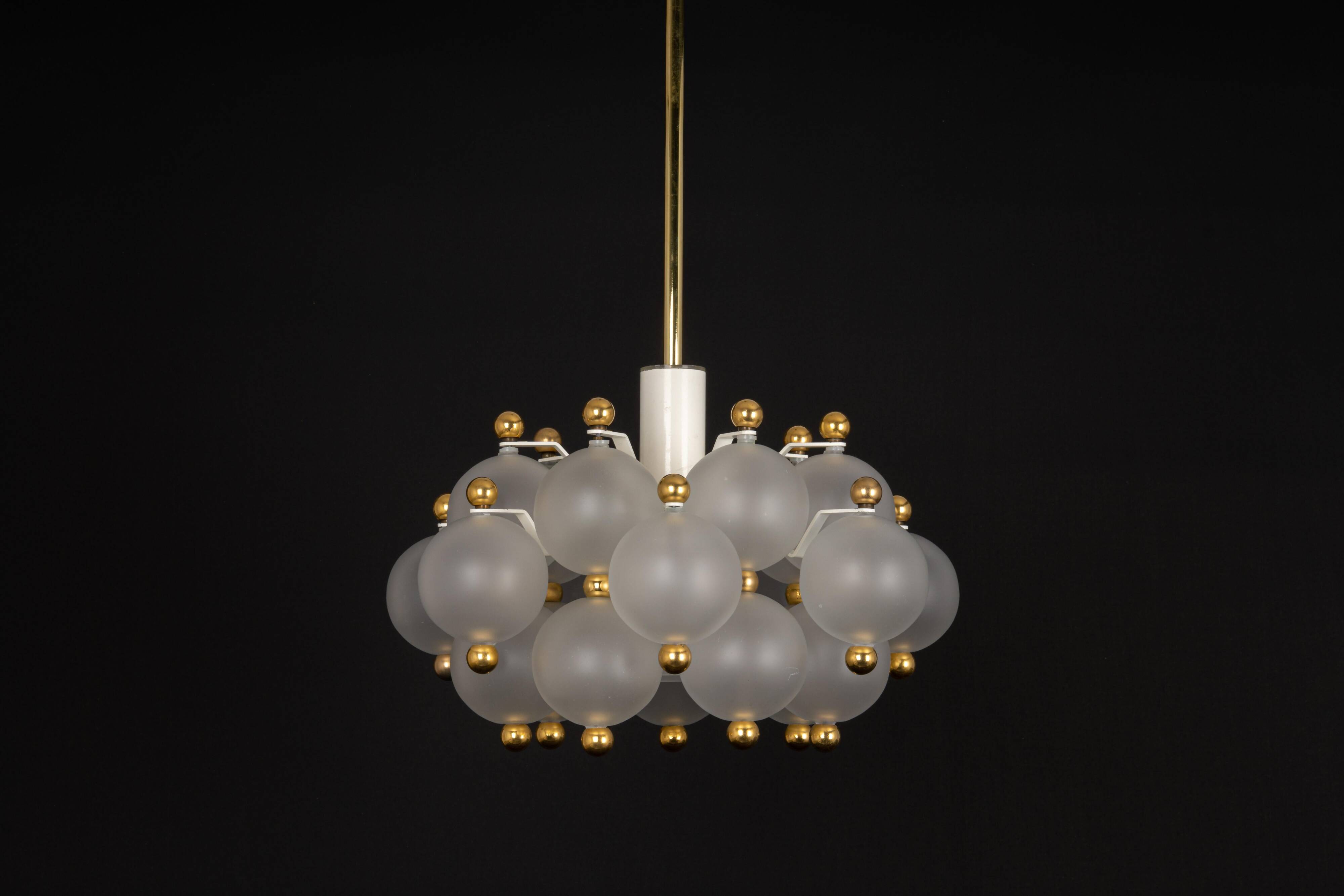 Large frosted glass and brass chandelier by Kinkeldey, Germany, 1970s.