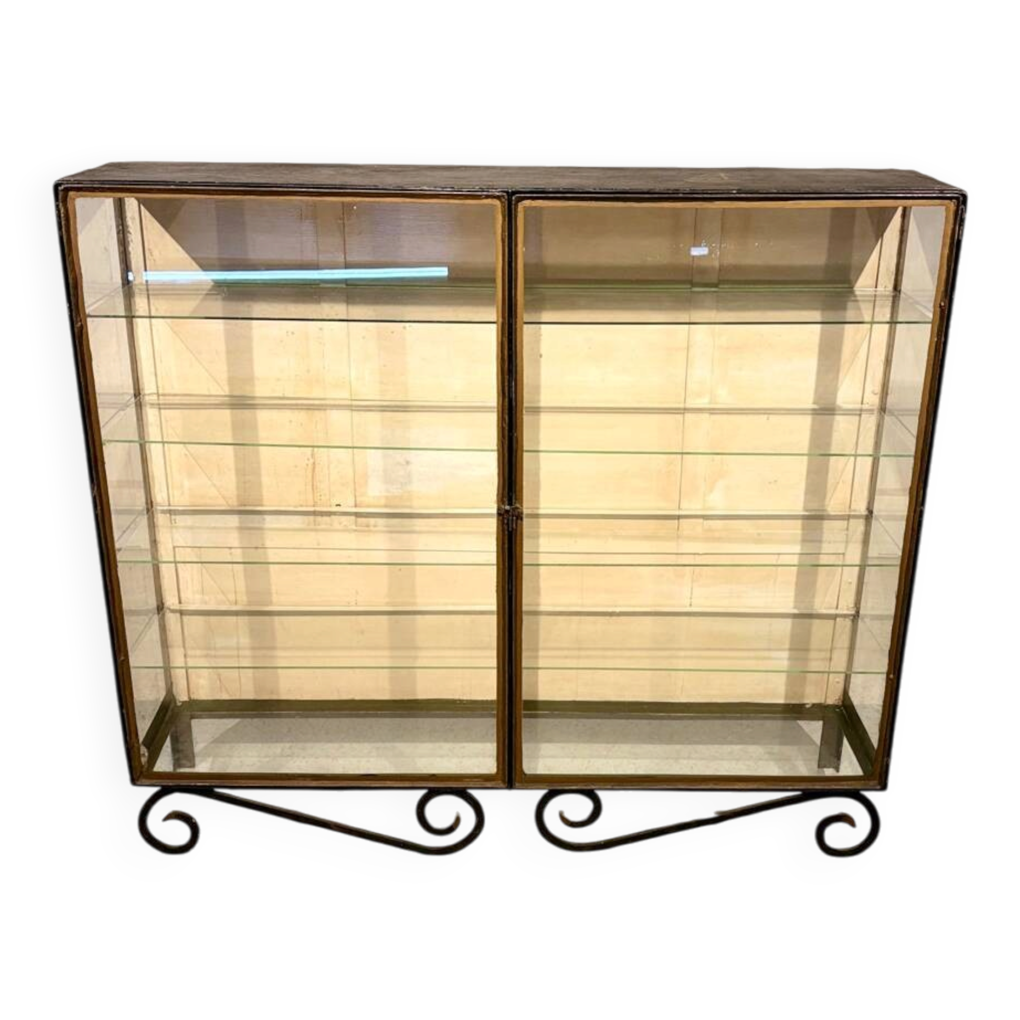 Double vintage metal and glass display cabinet from the 50s/60s – industrial style