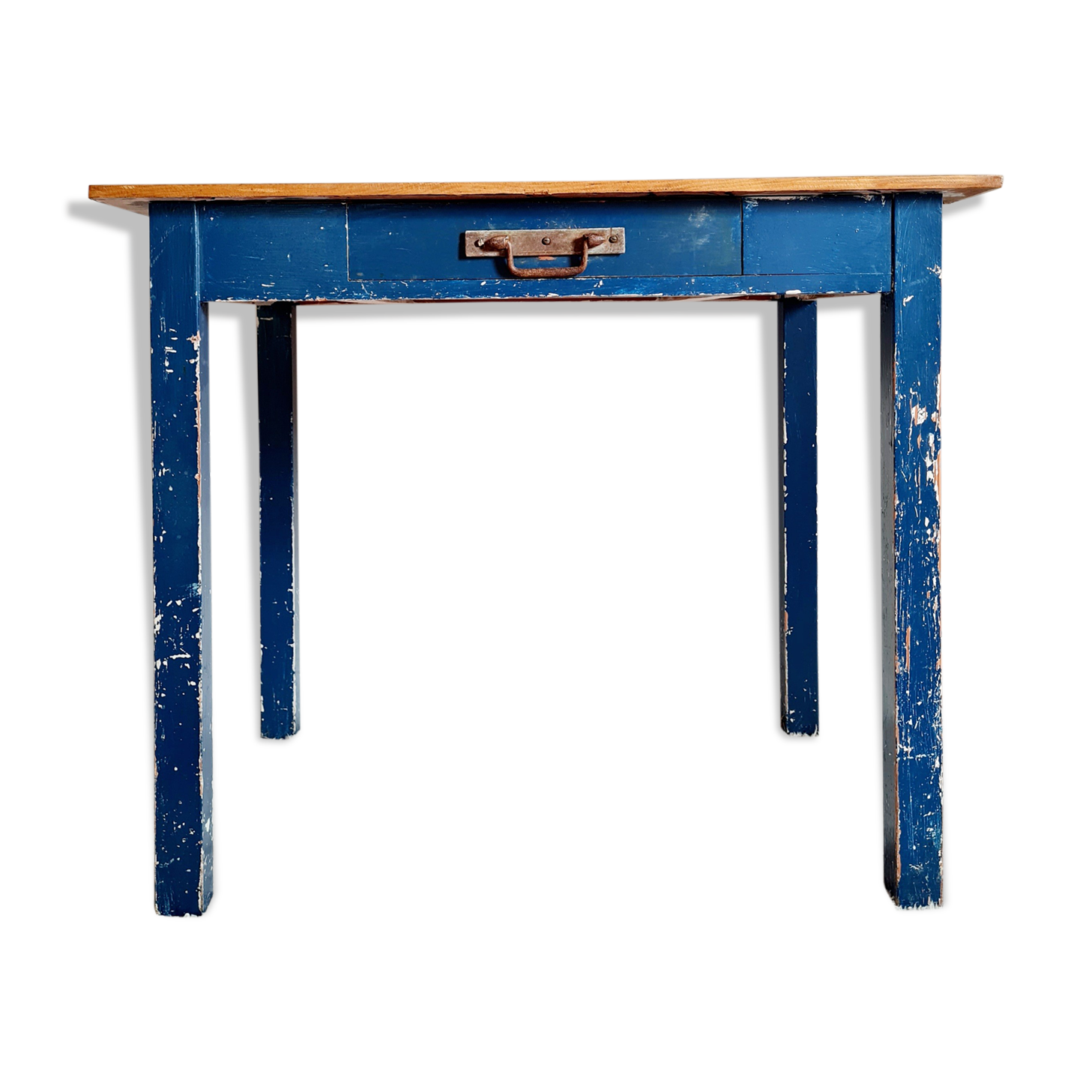 Ancient blue pie wooden workshop table
