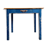 Ancient blue pie wooden workshop table