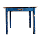 Ancient blue pie wooden workshop table