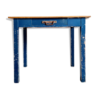 Ancient blue pie wooden workshop table