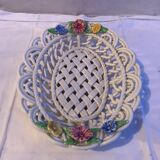 Old Oval Plate Cut-Out Ceramic Flower Relief Decor Italy Wine