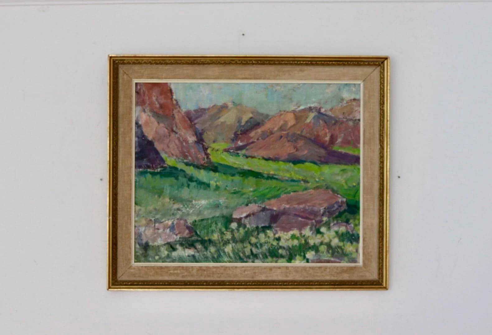 Mid-century oil painting "Mountain Scene"