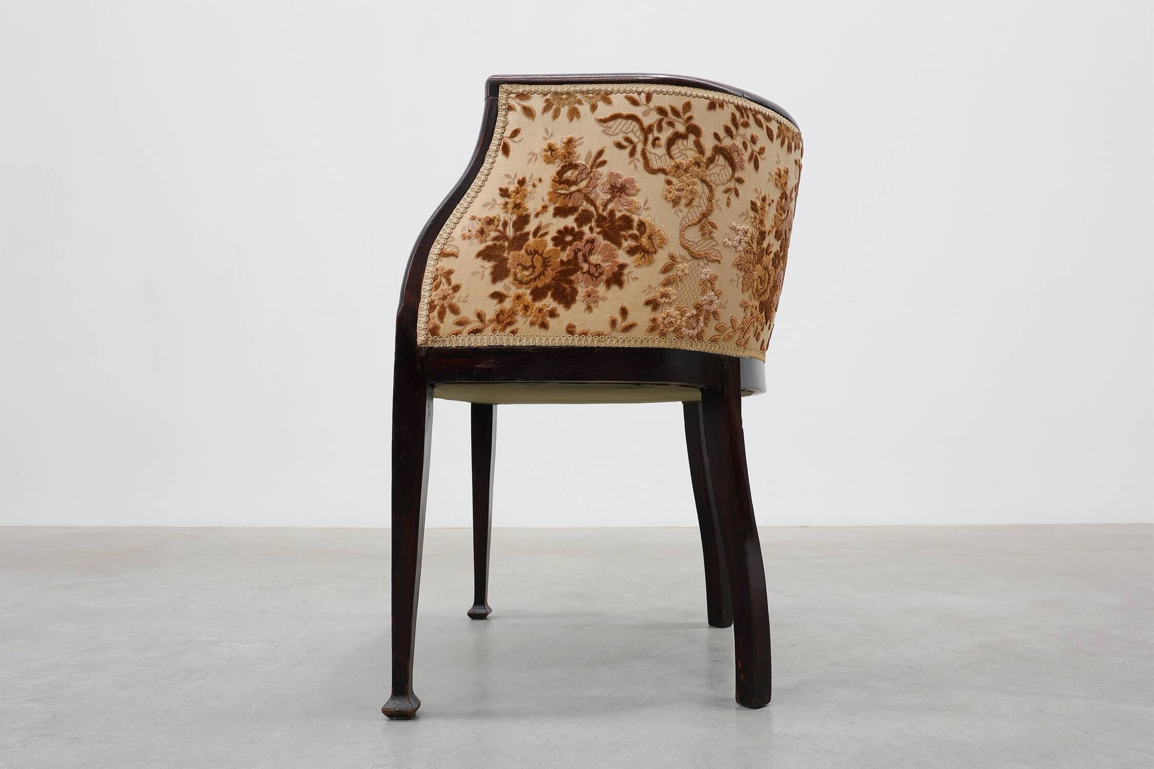 Pair of Ebonised Tub Armchairs with Floral Upholstery, France, Circa 1900
