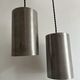 Pair of vintage brushed metal pendant lamps, France 1960