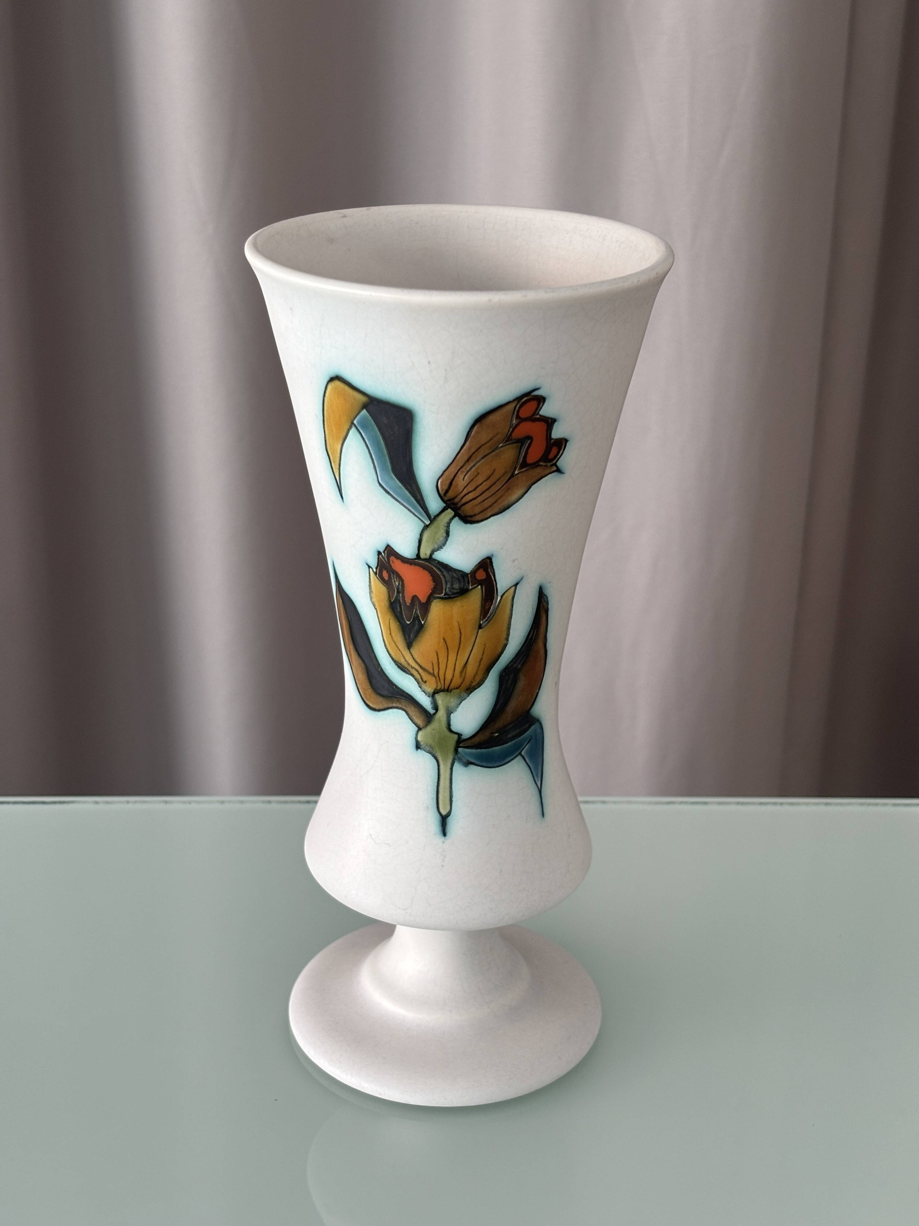 Vintage West Germany Hand-Painted Ceramic Vase | Handarbeit | 22 cm