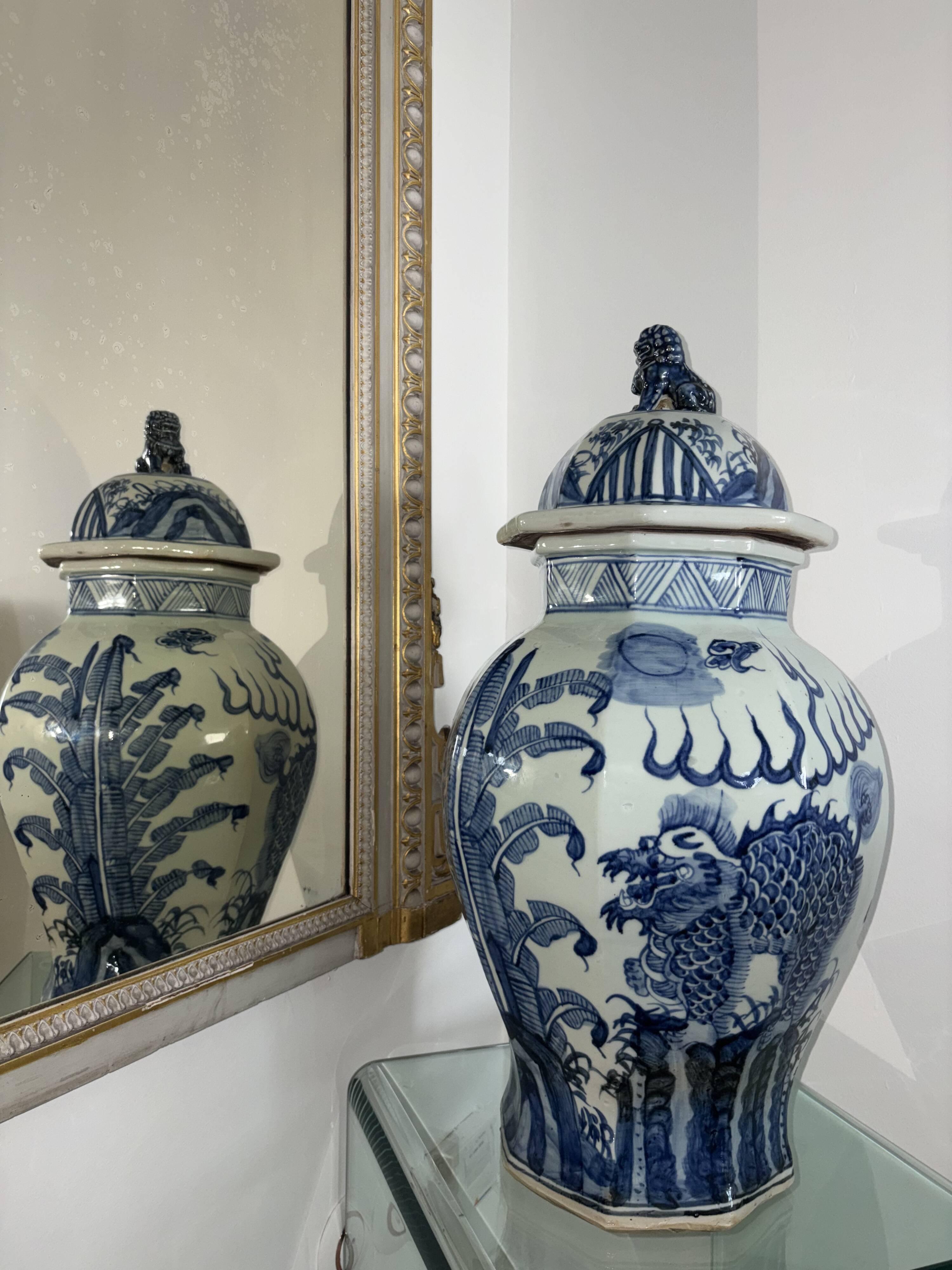 China - pair of covered porcelain vases with decoration