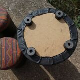Set of 4 vintage round poufs printed Aztec