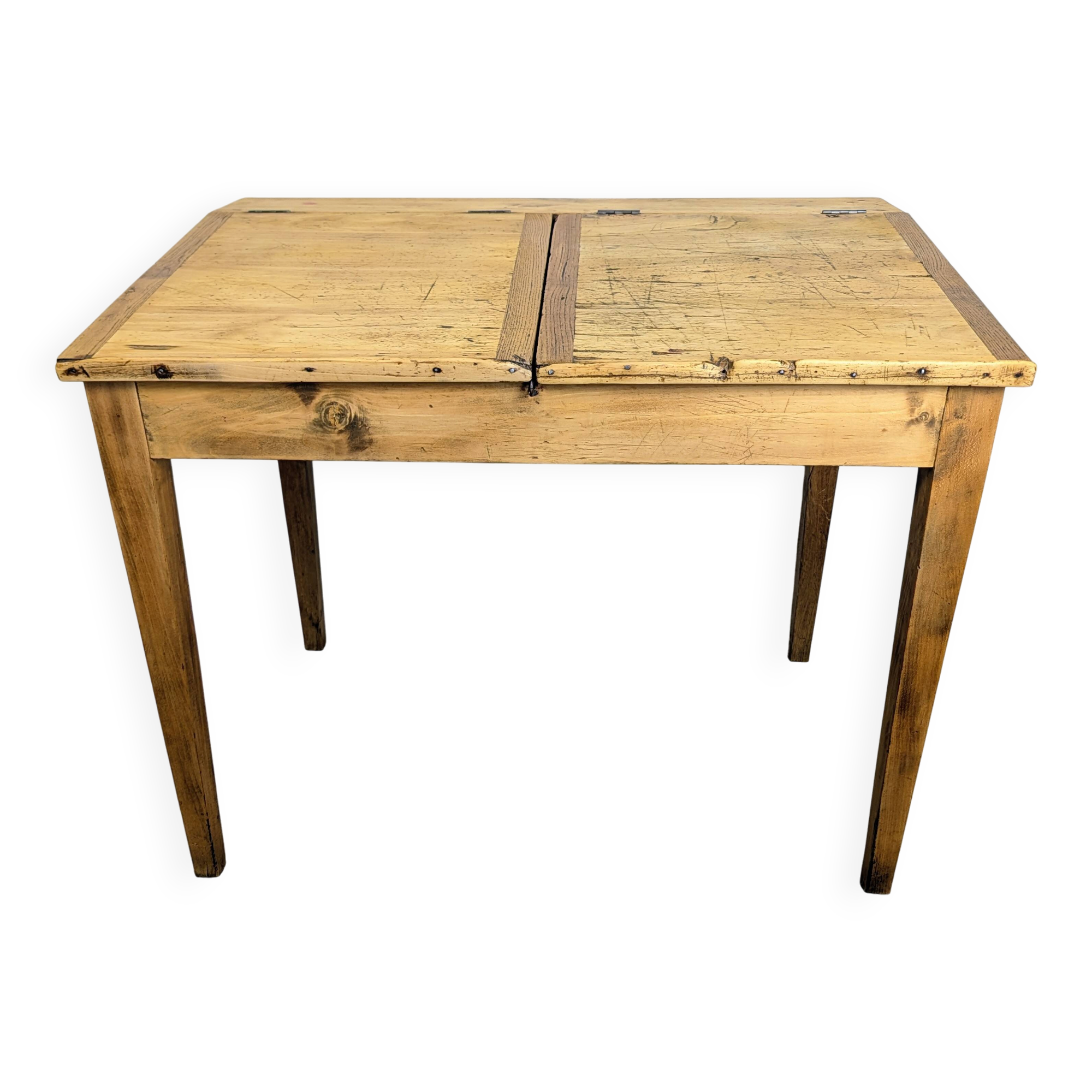 Antique wooden school desk with double lift-up tops.