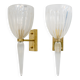 Pair of Italian Murano Iridescent Glass and Brass Wall Sconces