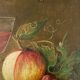 Oil panel monogram eg to identify still life fruits glass wine