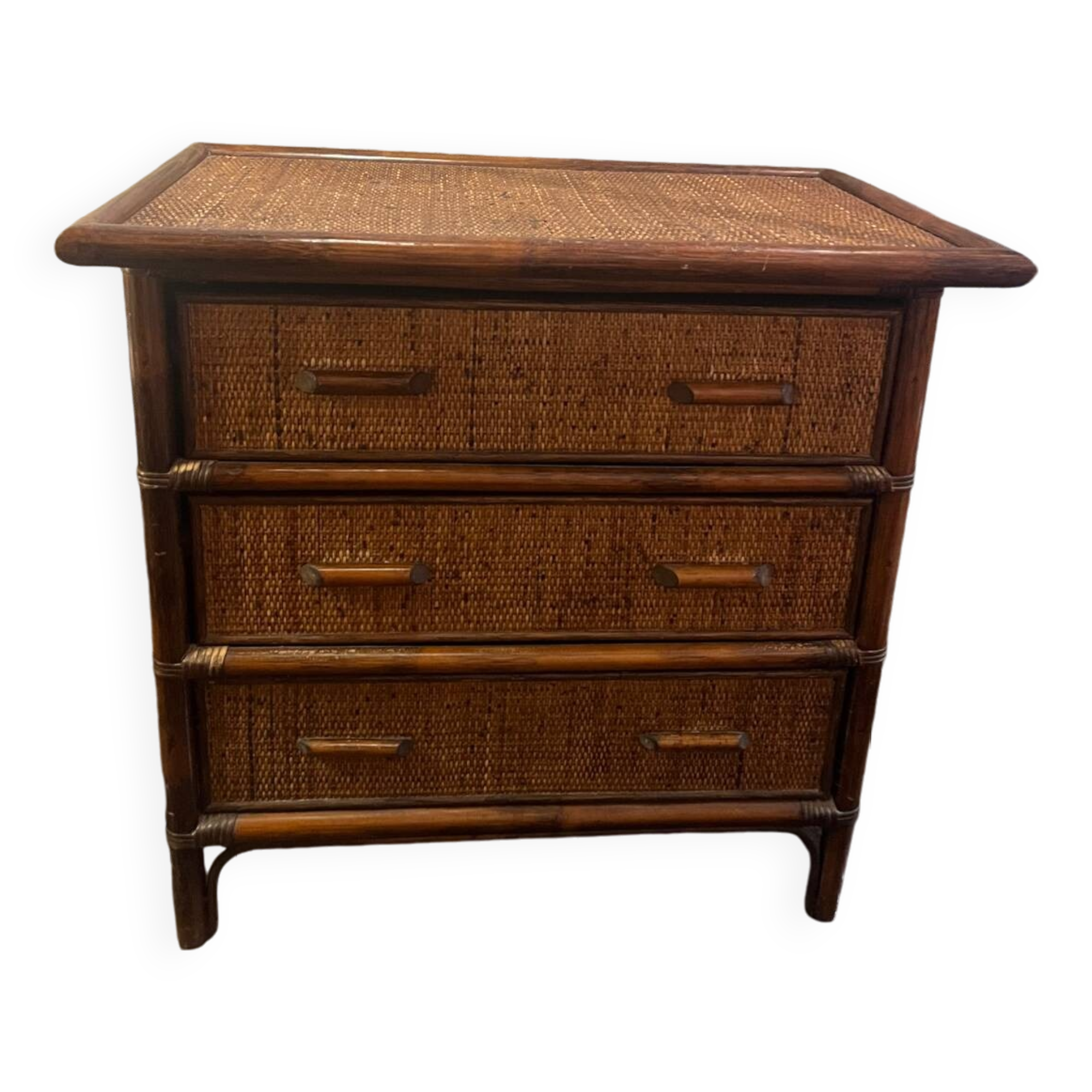 Commode vintage en osier et bambou