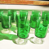 6 anciens verres à digestif luminarc vert foncé h7 cm