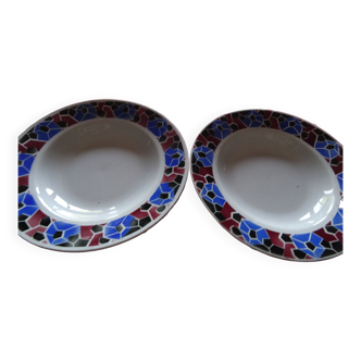 Set of 2 old hollow plates blue décor