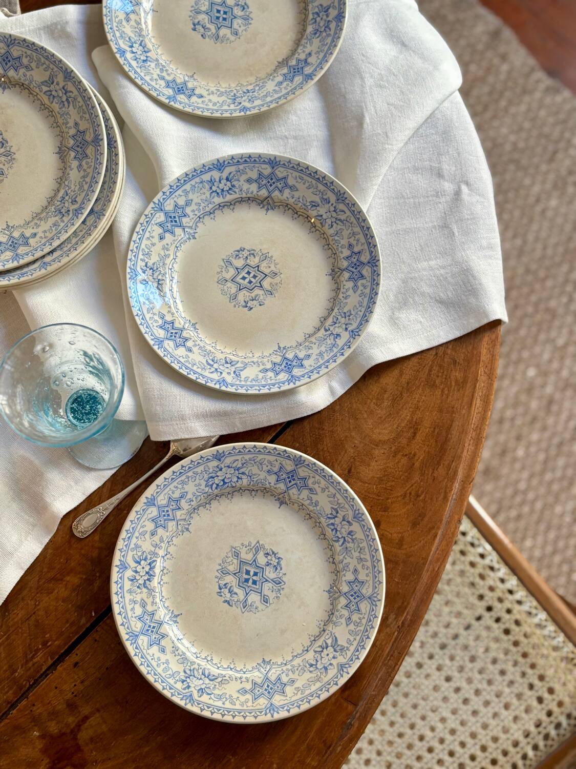 Set of 10 Sarreguemines “Balkan Blue” dessert plates / antique porcelain