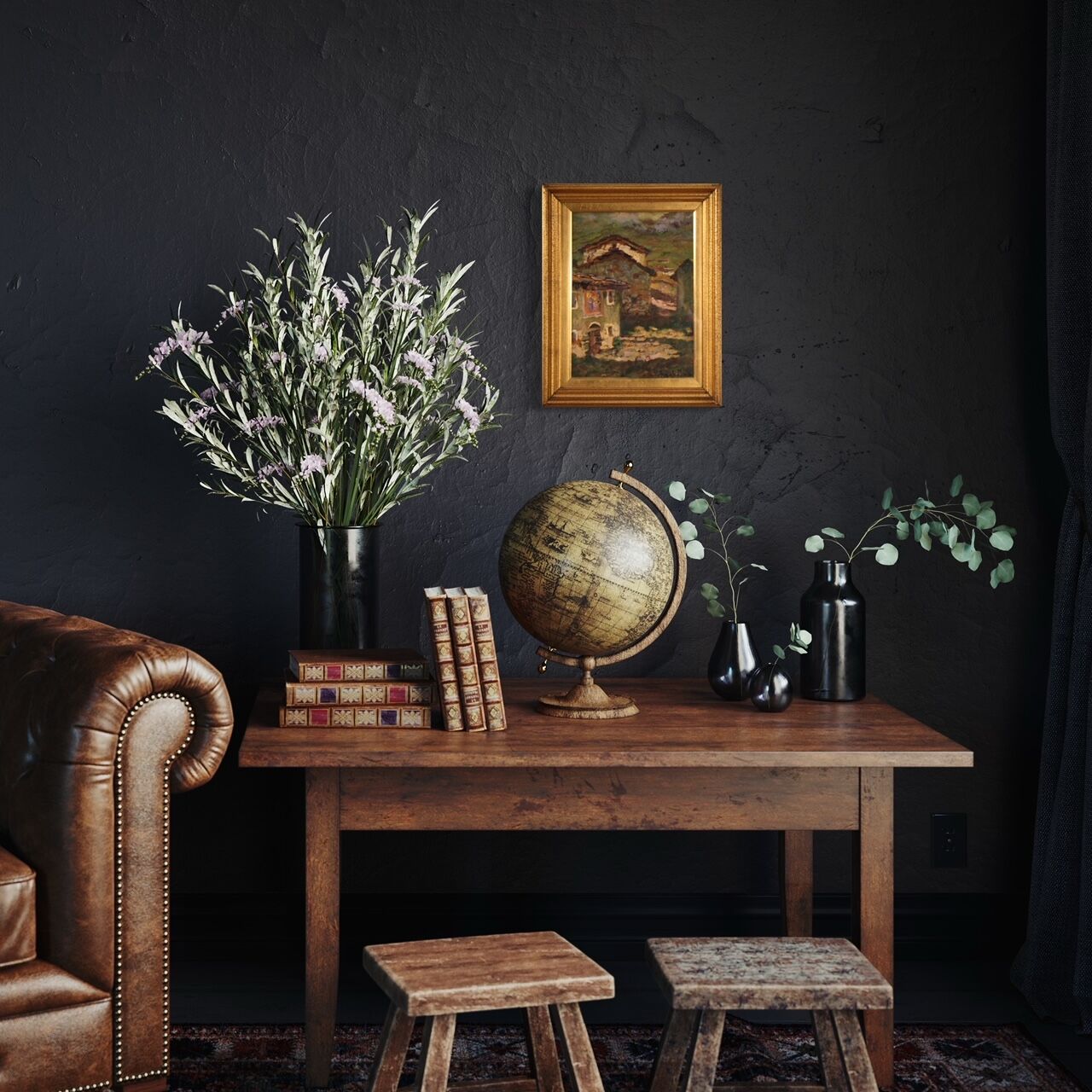 Italian signed countryside landscape painting from 20th century