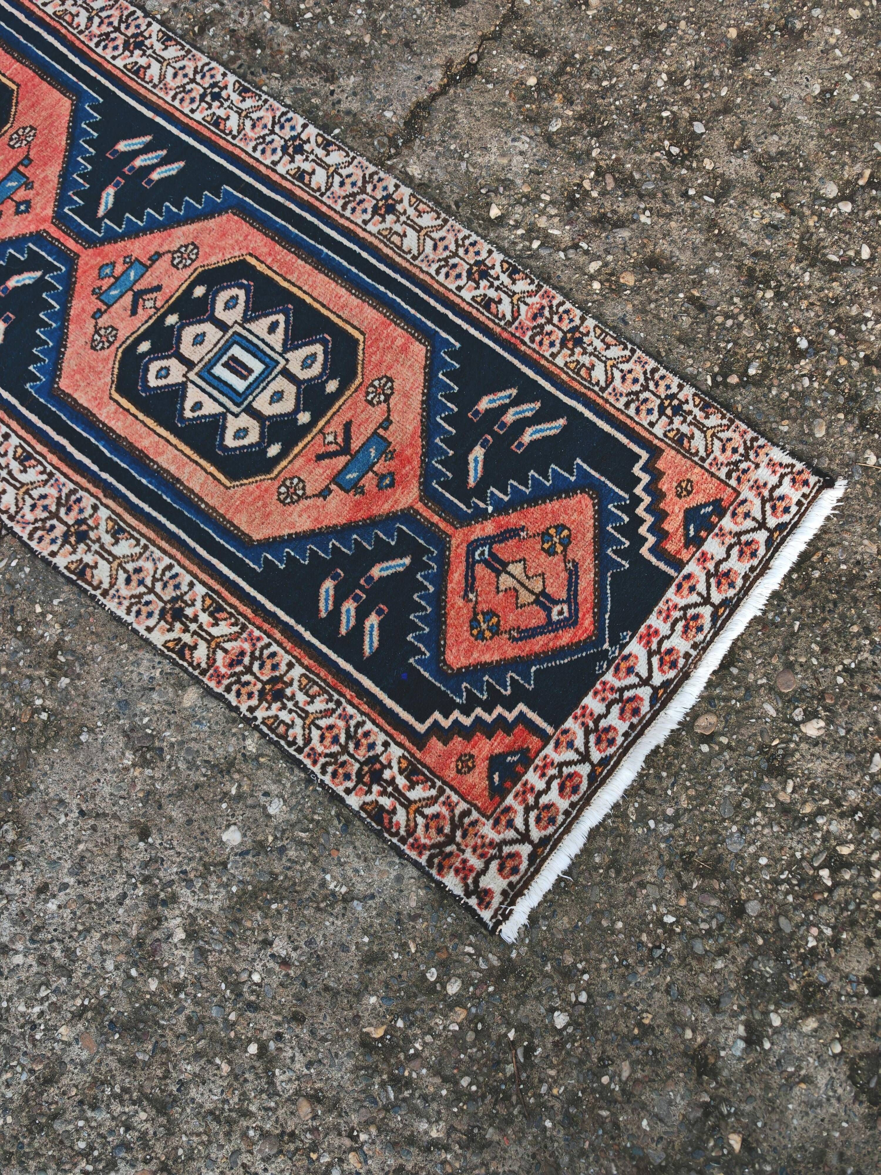Vintage Anatolian runner rug in wool from the 1950s.