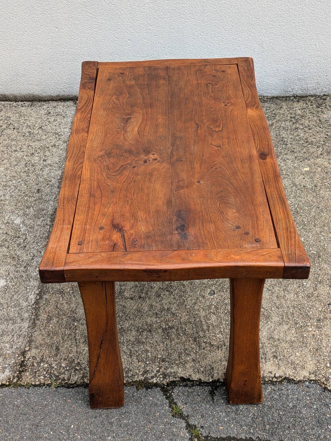 Brutalist solid wood coffee table, vintage