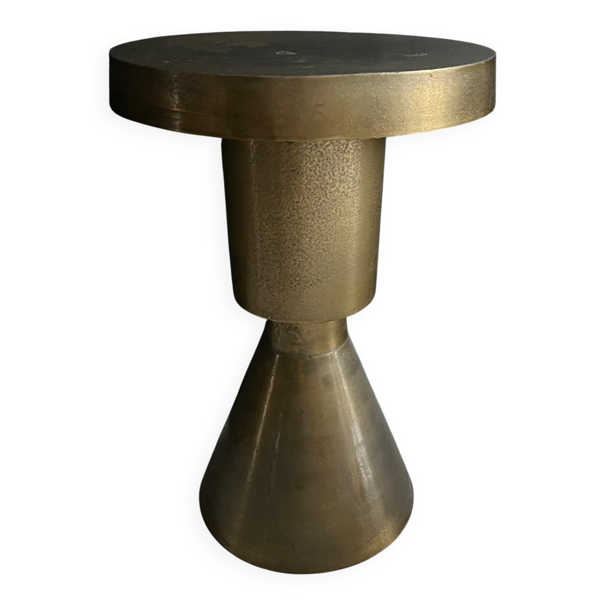 Sculptural metal side table, contemporary brassy side for modern interiors