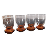 4 verres digestif/shooter  soufflés 1930 cotes vénitiennes et pieds ambre art-déco