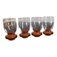 4 digestive/shooter glasses blown 1930 venetian sides and amber feet art-deco