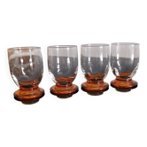 4 verres digestif/shooter  soufflés 1930 cotes vénitiennes et pieds ambre art-déco