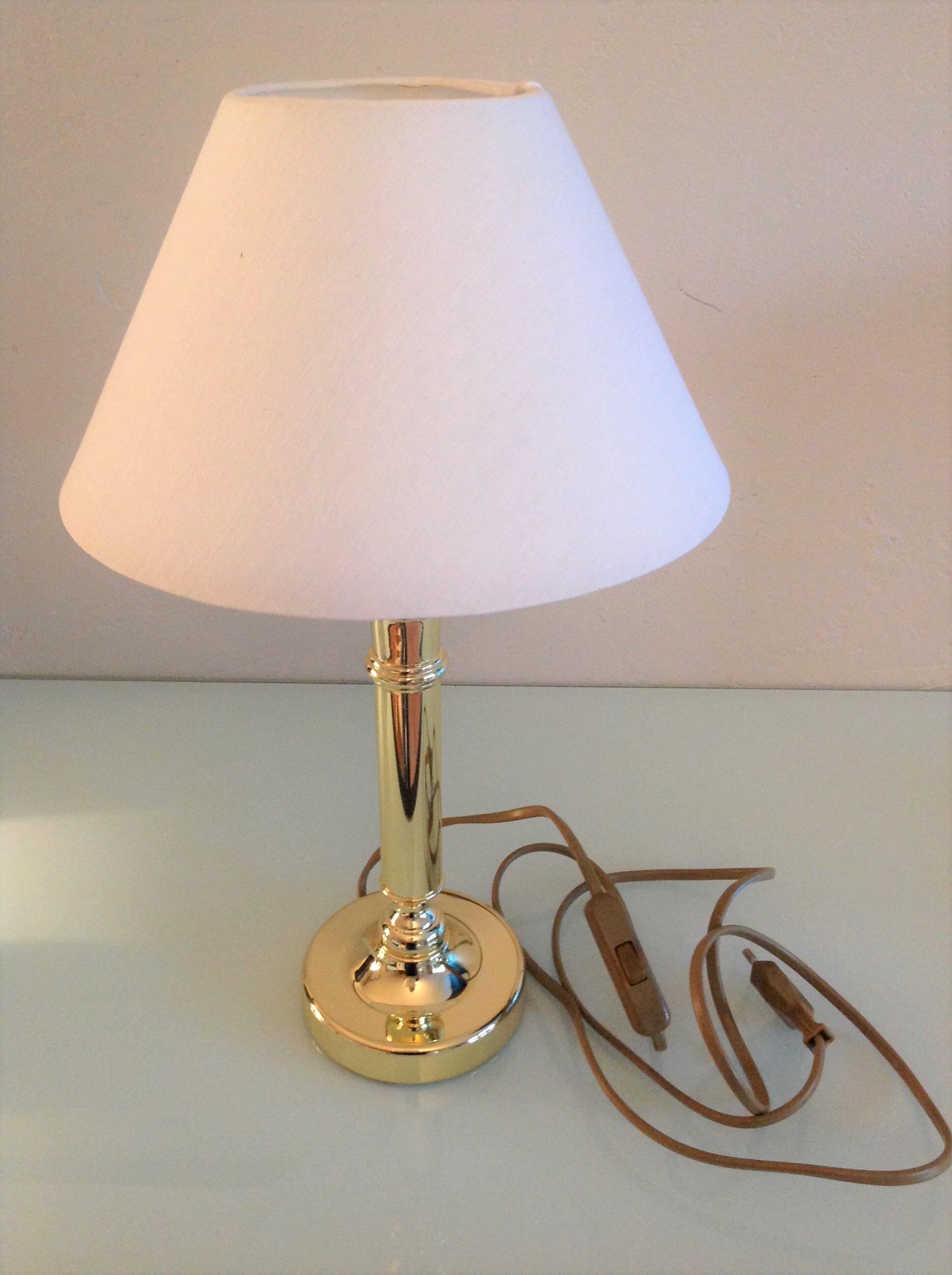 Brass lamp and lampshade fabric ecru / vintage 70s