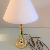 Brass lamp and lampshade fabric ecru / vintage 70s