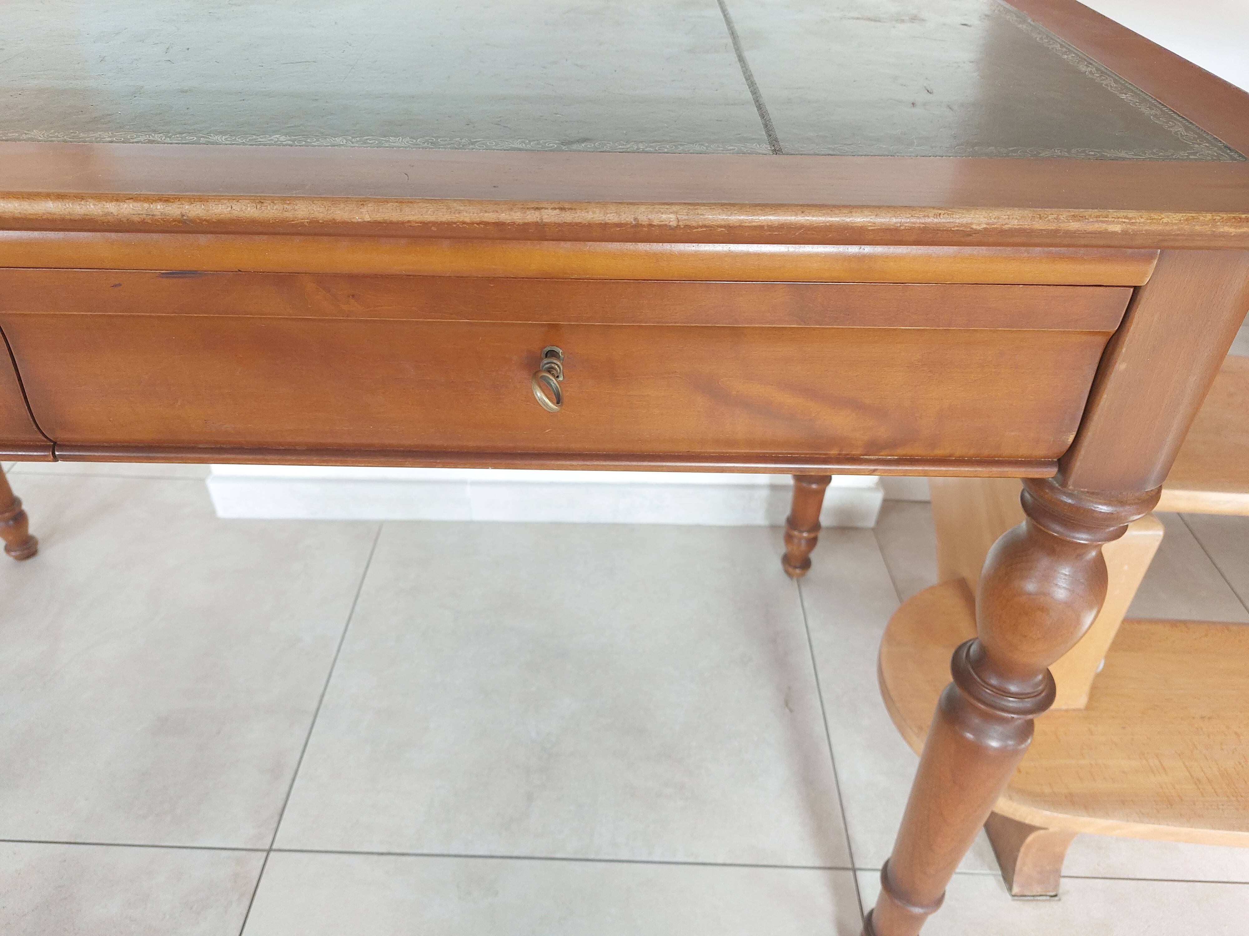 Wooden desk, leather top, extensions