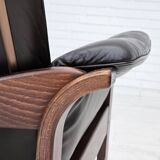 Chaise longue réglable, cuir marron années 1970, design suédois par göte möbler