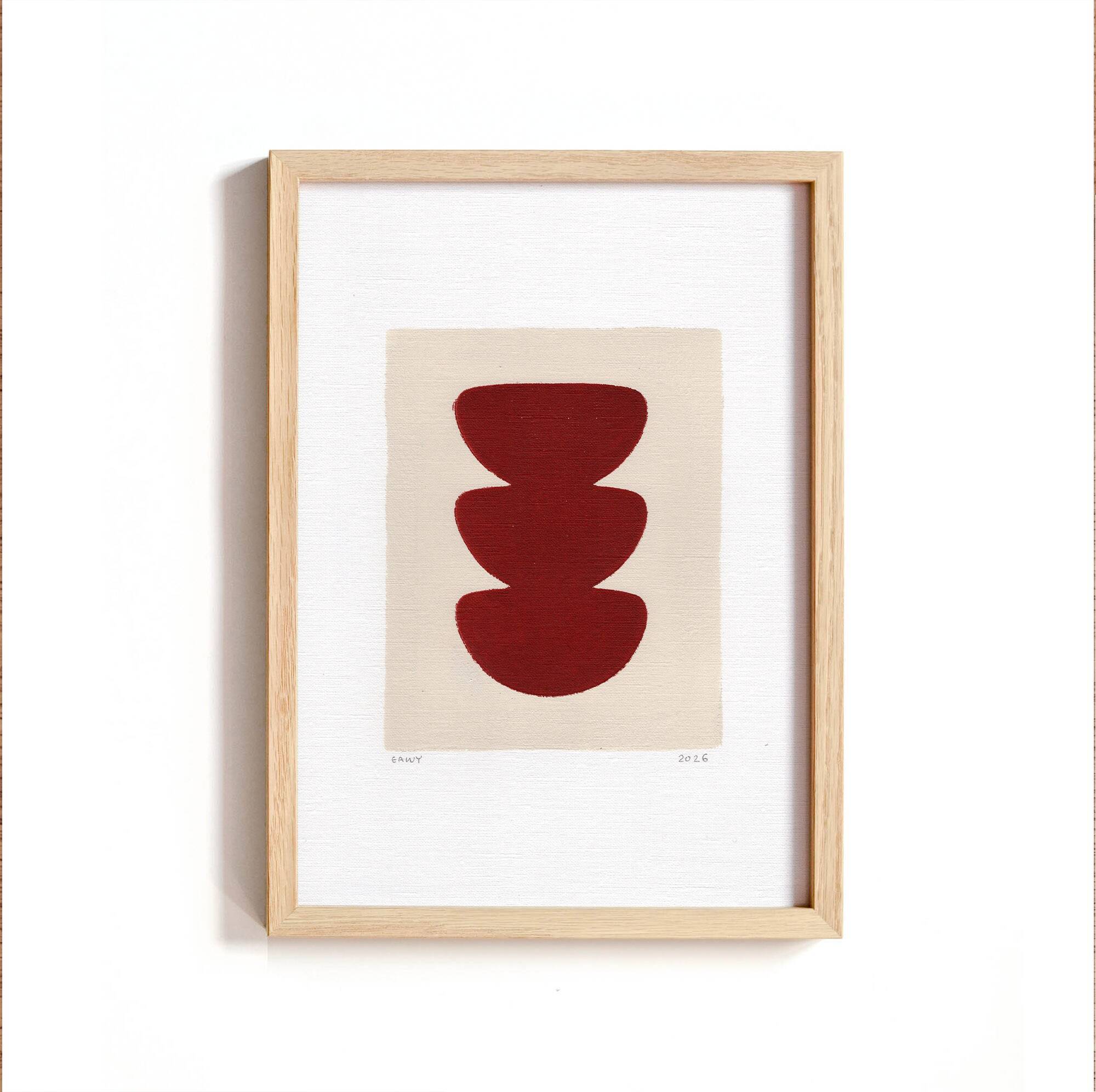 Collection de 4 peintures abstraites sur papier col.bordeaux signées Eawy