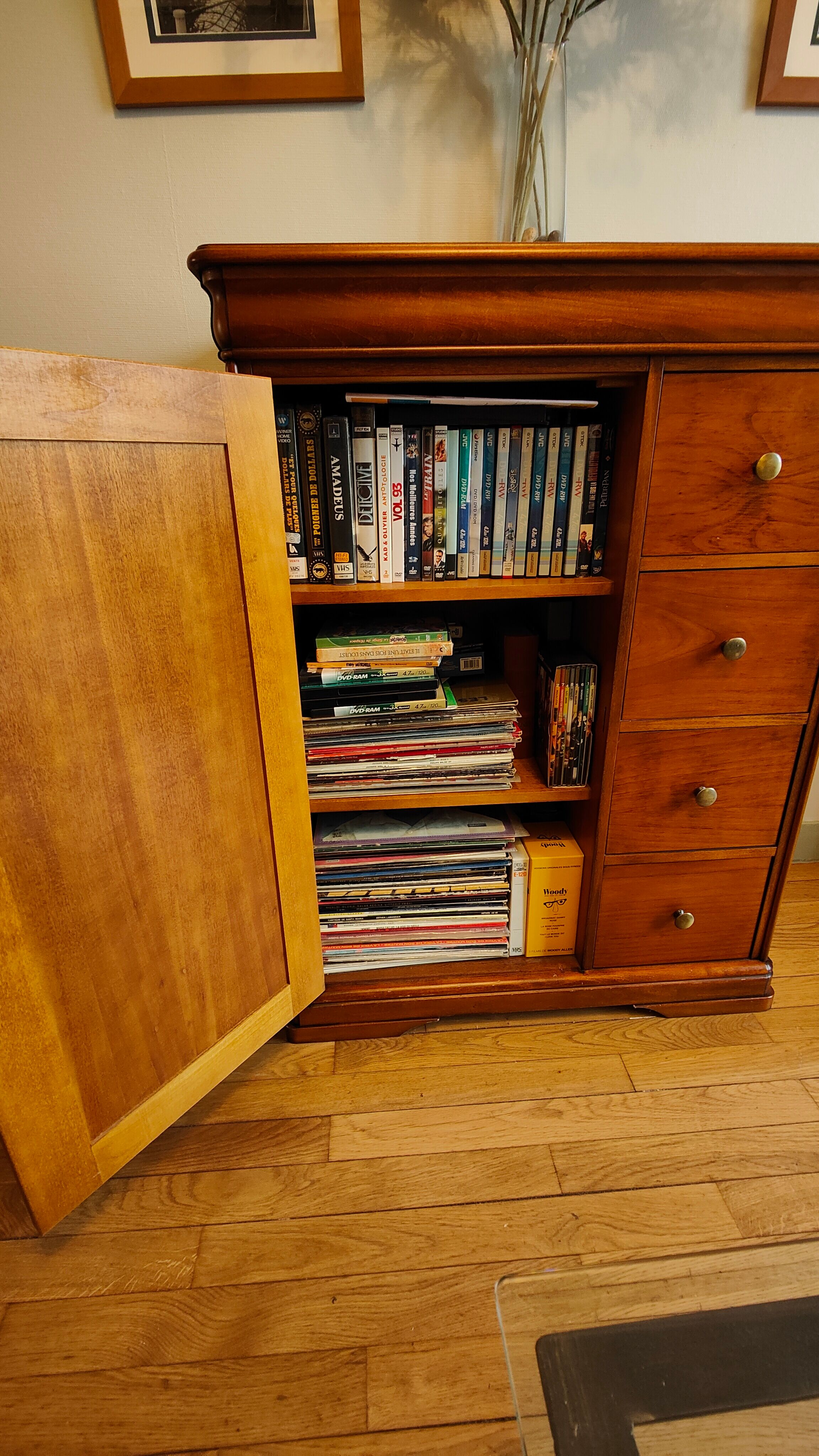 Cherry wood entrance cabinet doors and drawers