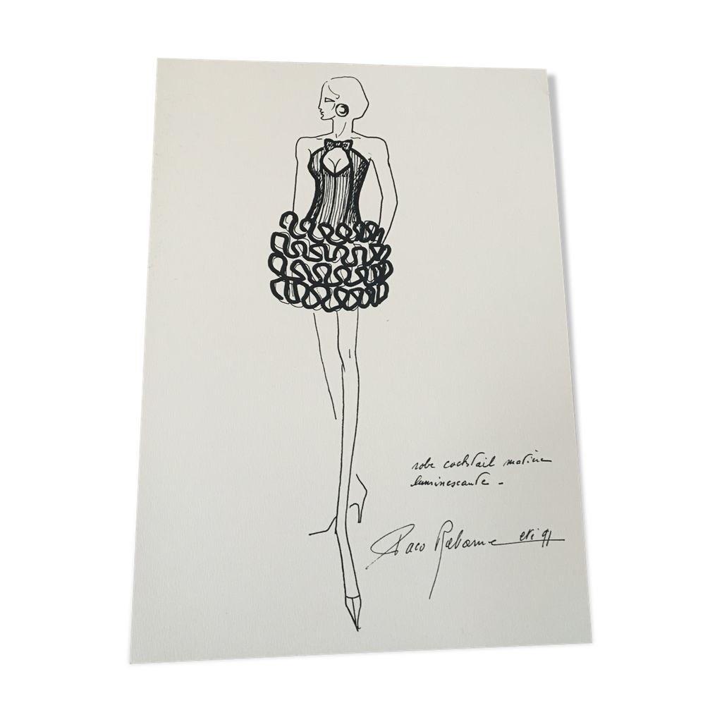 Rare and pretty press fashion illustration by Paco Rabanne. collection ...