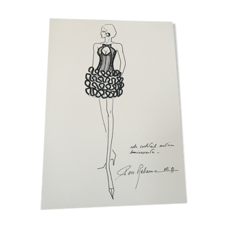 Rare and pretty press fashion illustration by Paco Rabanne. collection sketches from the 90s.