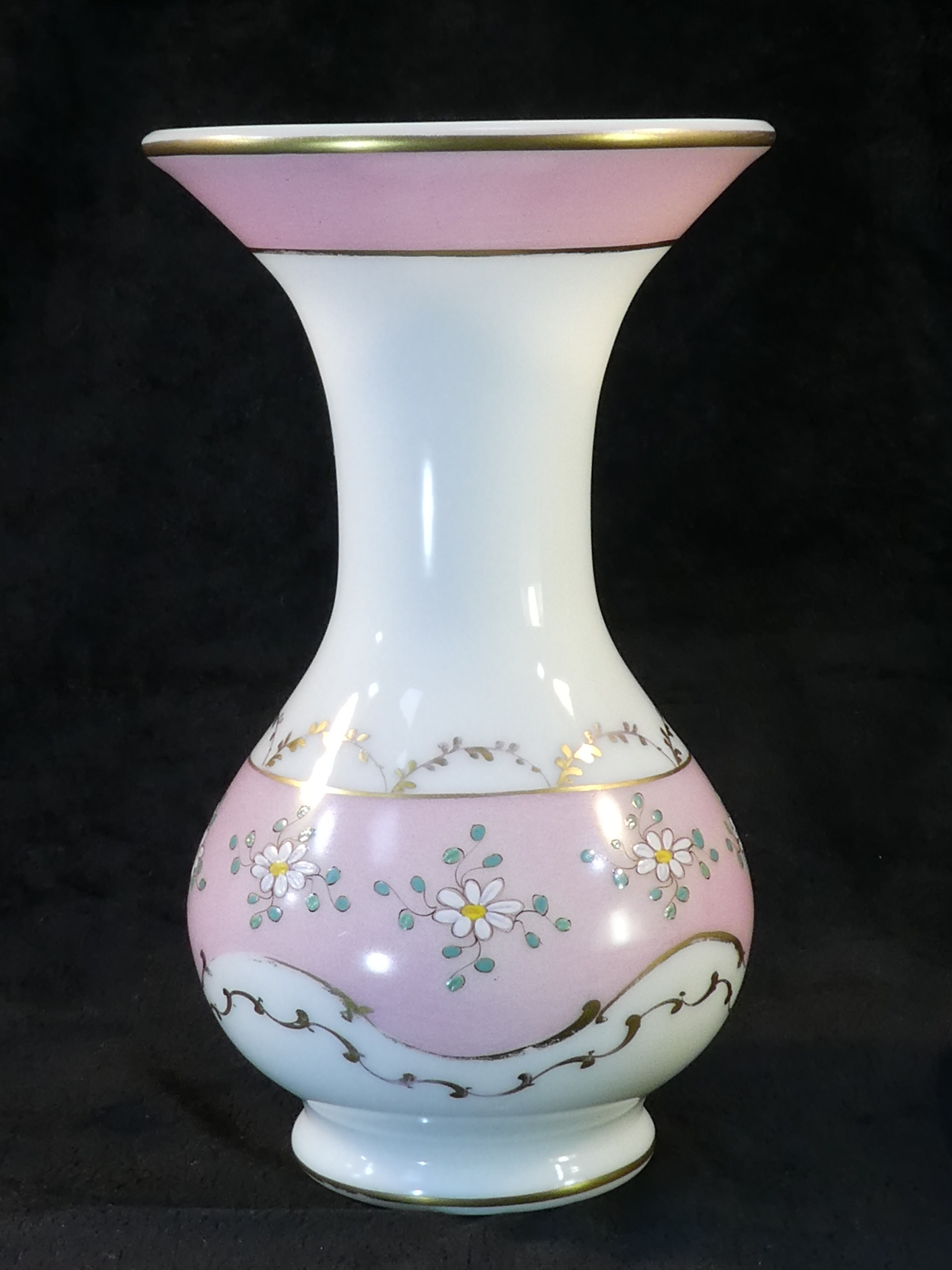 Pansu vase in opaline decoration of enamelled flowers NAPOLEON 3