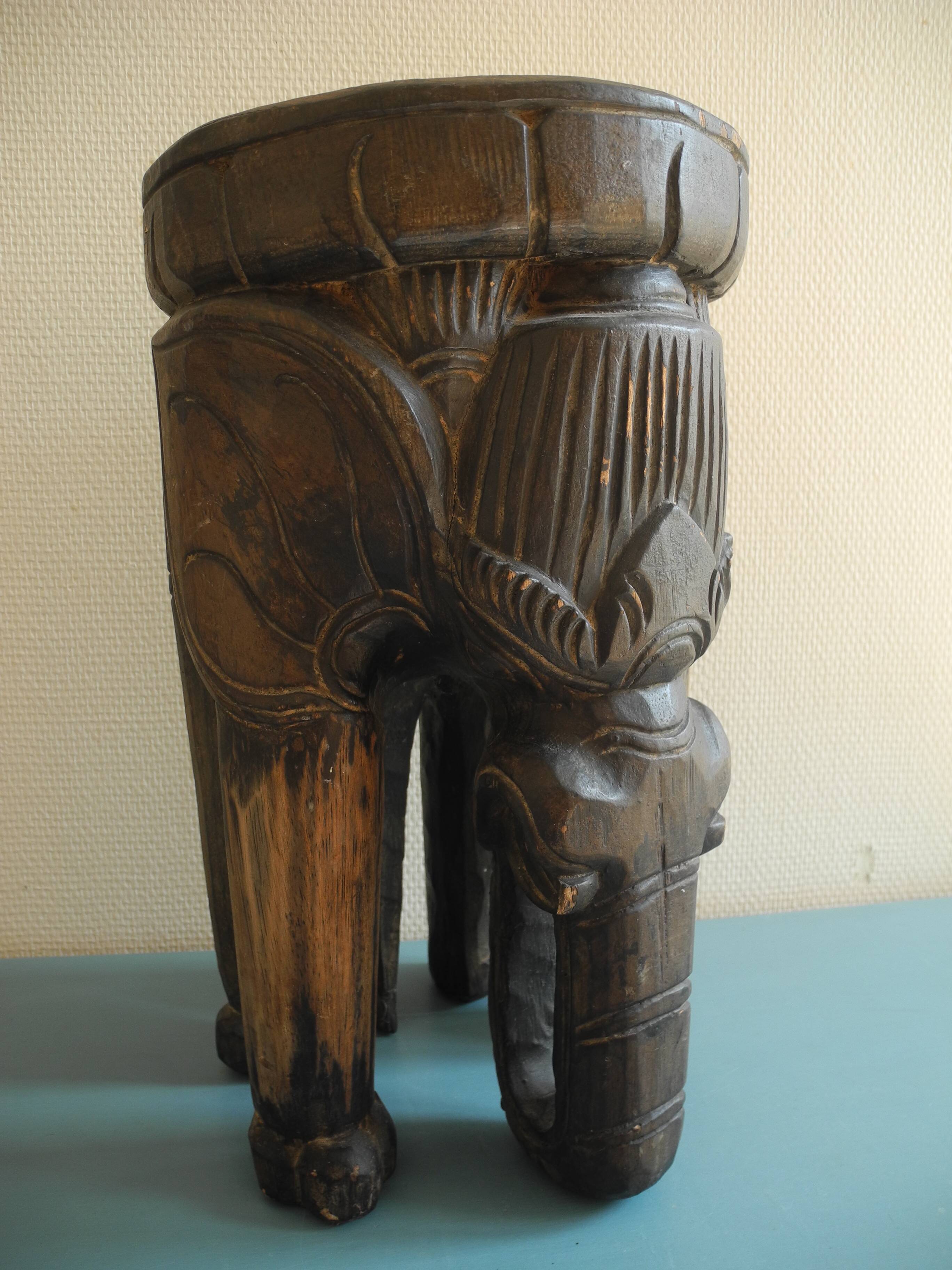 elephant stool plant holder vintage African art 50s