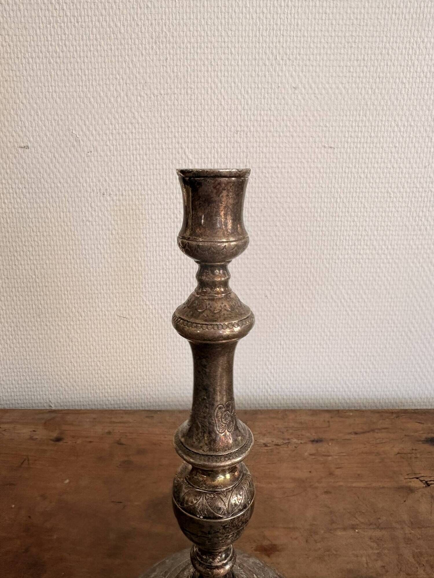 Antique Silver-Plated Candle Holder Torch, Louis XV Style, Table Decoration